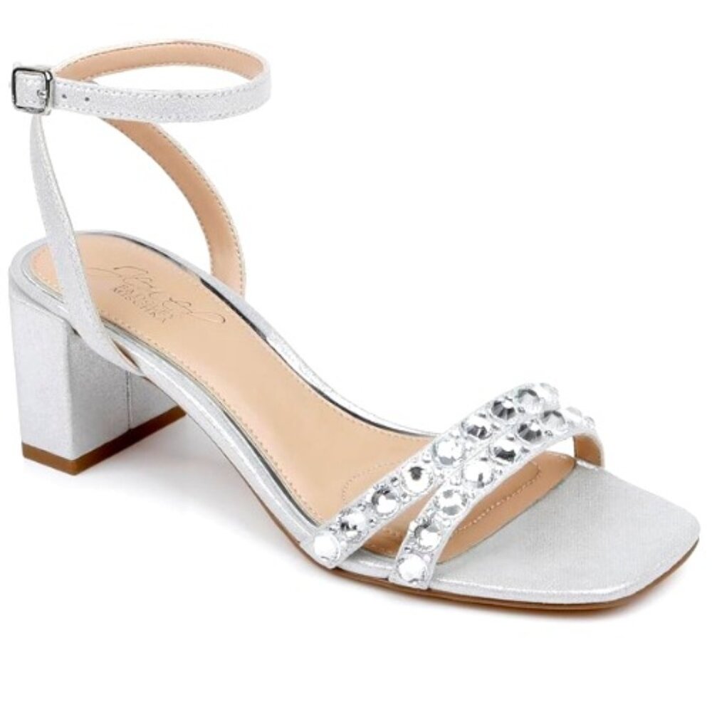 Jewel Badgley Mischka Honor Block Heels with Gemstone-Studded Straps Size 7.5 M